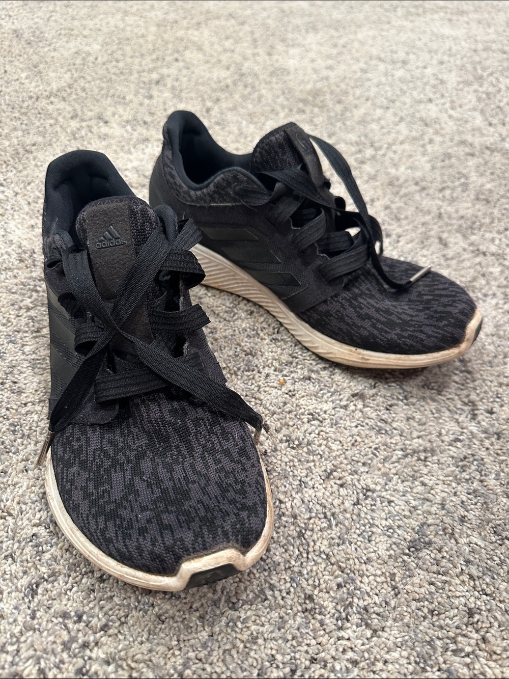 adidas Women's Black Knit Running Sneakers with White Trim